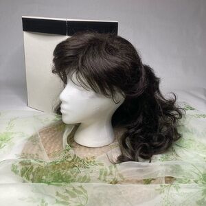 Dark Brown Wig with Hat Box and Styrofoam Head